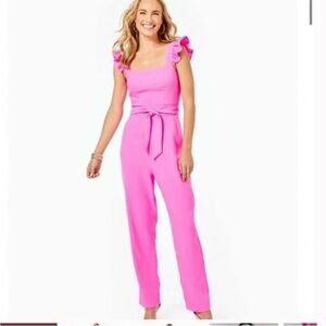 Lilly Pulitzer Pink Flutter Sleeve Jumpsuit